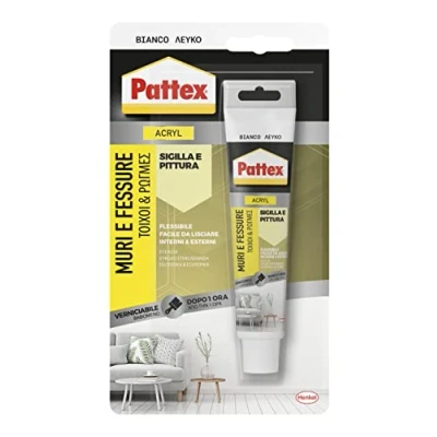 Imagen de Pattex Sellador blanco paredes y grietas, acrílico, barnizable, para fachadas, juntas, sin olor, uso interior, disolventes, tubo de 50 ml