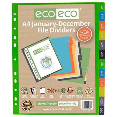 Imagen de eco A4 50% Reciclada Enero Diciembre Amplio Índice Divisores de Archivos (eco082)