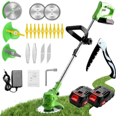 Imagen de Desbrozadora Batería, Electrica con Cuchilla, Cortabordes Bateria 2 Baterías de Iitio 21V, Longitud Ajustable, Adecuado para Céspedes Y Jardines Pequeños Medianos, Cortadora