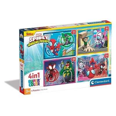 Imagen de Clementoni 21528 Supercolor Puzzle 4 En 1, Marvel Spidey and His Amazing Friends, 12 16 20 24 Piezas, con Imágenes Diferentes, Infantil A Partir De 3 Años