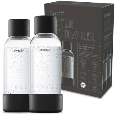 Imagen de Mysoda botellas carbonatadas de 0,5 L, compatibles con Drink Mate, Wassermaxx, Aqvia, Sodapop y Levivo, reutilizables cierre rápido, tapa base hechas compuesto madera, sin BPA,