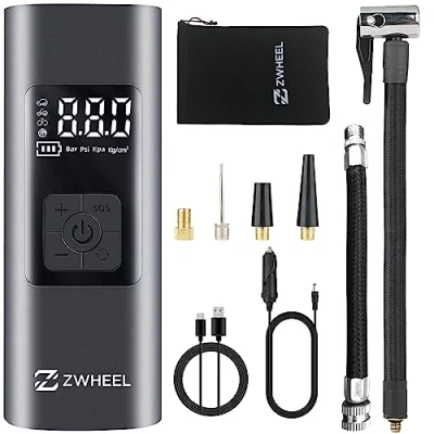 Imagen de ZWHEEL Compresor Aire Portátil, Bomba Eléctrico Digital con Pantalla LCD, Luz LED