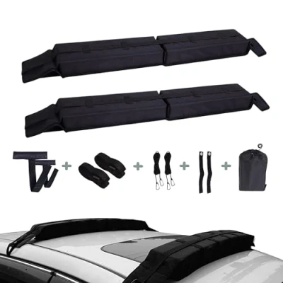 Imagen de 𝗕𝗮𝗿𝗿𝗮𝘀 𝗱𝗲 𝗧𝗲𝗰𝗵𝗼 𝗦𝘂𝗮𝘃𝗲𝘀, Baca Portaequipajes de Coche Universal para Viajes, Almohadillas Plegables Blandas Equipaje, Barra Portátil Transportar.