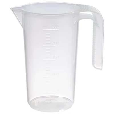Imagen de APS Taza medidora de 0,25 litros, diámetro 7 x altura: 12 cm, vaso plástico con escala exterior en relieve, mango abierto, clasificación ml, apto para lavavajillas
