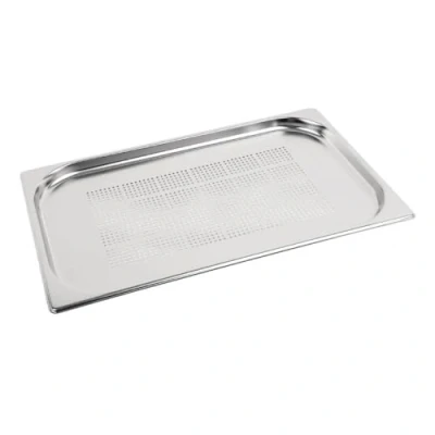 Imagen de Vogue 12923 Acero Inoxidable Perforado 1/1 Gastronorm Pan 20mm Deep Food Container, Plata