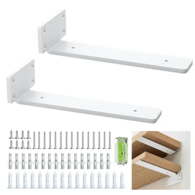 Imagen de Escuadras Estanterias Soportes Para Estantes Flotantes De 5 Mm Grosor, Resistentes, Metal Estantes, Soporte Estante Blanco RÚstico, Paquete 2 (20 Cm/8 Pulgadas)