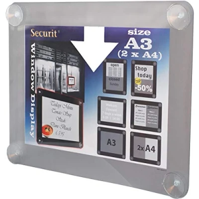 Imagen de Securit Marco expositor para ventana (tamaño A3), color gris
