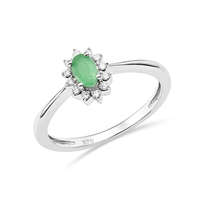 Imagen de MIORE orla anillo de compromiso con diamantes y esmeralda engastados en oro blanco 9 quilates 375 12 naturales 0,07 verde oval natural 0,21