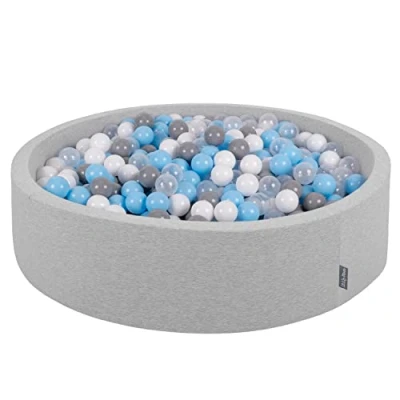 Imagen de KiddyMoon Piscina De Bolas 120X30cm/200 Redondo Grande para Ninos,Hecha En La UE, Gris Claro: Gris/Blanco/Transparente/Azul Claro