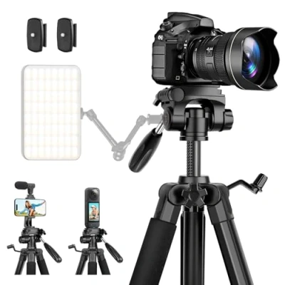 Imagen de JOILCAN Trípode Camara, 190cm Aluminio Tripode Camara para Canon Nikon Sony DSLR, Ligero Movil/iPhone, Portátil Tripe Telemovel con Soprtre de Teléfono &amp; Bolsa Transporte
