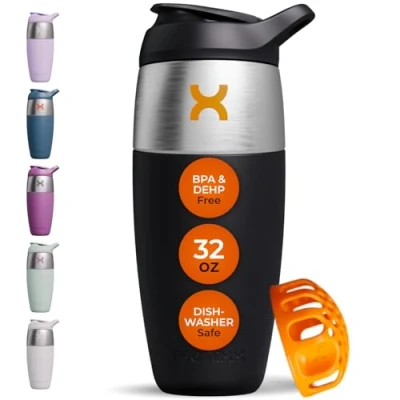 Imagen de Promixx Pursuit botella mezcladora de proteínas acero inoxidable una sola pared, batidos súper suaves, 950 ml, color negro