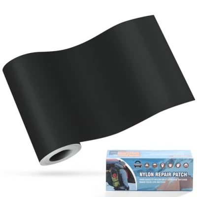 Imagen de Parches de nailon autoadhesivos, OAZ 10x160 cm parche reparación impermeable autoadhesivo, autoadhesivo Negro, para tiendas campaña, plumíferos, sacos dormir
