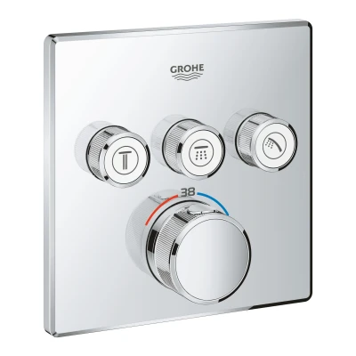 Imagen de Grohe Grohtherm SmartControl Termostato cuadrado para ducha o baño con instalación empotrada y tres válvulas, Cromo (Ref. 29126000)