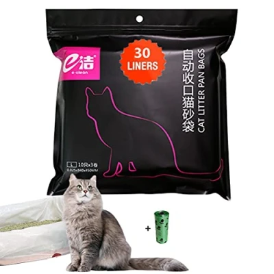 Imagen de Moliwen Forro para Bandeja de Arena Gatos con Bolsa Cordón 1 Paquetes (30 Bolsas), 94 x 45 cm,Adecuado Botes Basura Medianos y Grandes, Obtenga Rollo Adicional
