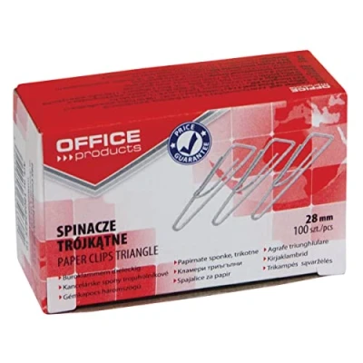 Imagen de OFFICE PRODUCTS 18082825 19 Clips de metal triangulares plateados / 28 mm 1000 unidades (10 x 100) niquelados/paquete papel en práctica caja almacenamiento/clips