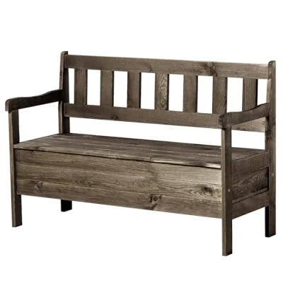Imagen de KADAX banco de jardín, 120 x 47 81,5 cm, madera con espacio almacenamiento y respaldo, resistente a la intemperie para balcón (120 cm/marrón oscuro), K8817