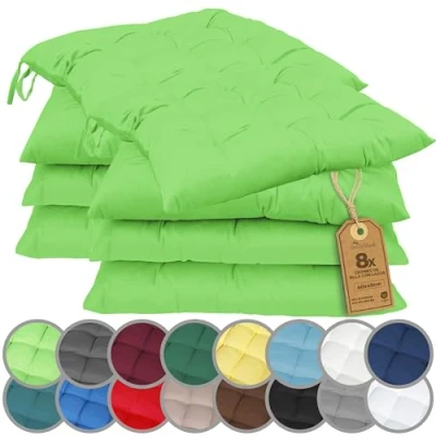 Imagen de NatureMark Paquete de 8 Cojines para Silla con Lazos, tamaño 40x40 cm, cojín Asiento Relleno, Verde Manzana