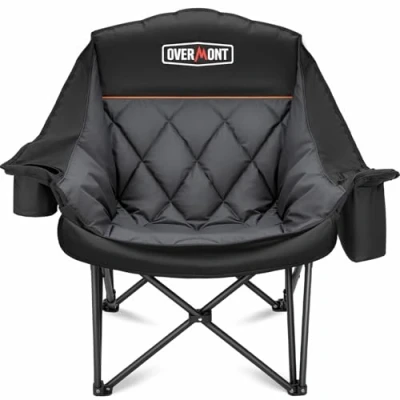 Imagen de OVERMONT Silla de Camping Plegable Grande 204kg Pesca Acolchada Resistente con Bolsa Térmica Portavasos Sillas Portátil para Exterior Acampada Jardín Playa Azul