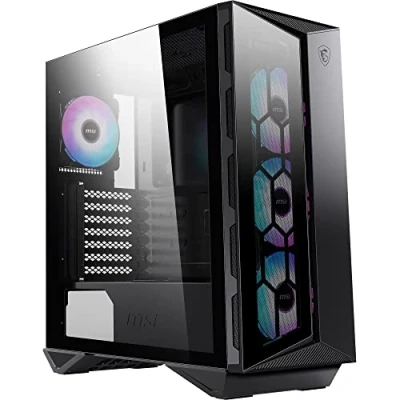 Imagen de MSI MPG GUNGNIR 110R Caja PC Media Torre Vidrio Templado, ATX, M ATX y Mini ITX, 4 Ventiladores ARGB 120mm con Controlador, Filtro de Polvo Magnético, USB 3.2 Gen2 x2 Tipo C, Puertos Gen1 A