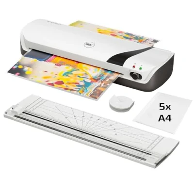 Imagen de GBC Inspire+ Plastificadora 4 en 1 con A4, Cizalla de Papel y Redondeador Esquinas, Incluye Pack Fundas Plástico, Color Blanco (4410034)