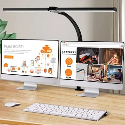 Imagen de LOTTBUTY lampara Escritorio Led de Doble Cabeza,24W 80CM Regulable,5 Temperaturas Color 5 Niveles Brillo,Protección Ocular Luz Monitor con pinza para Oficina,Estudio,Diseño