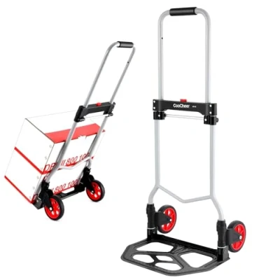 Imagen de Voluker Carro Plegable con Capacidad de Carga 100 kg, Aluminio, Mango Extensible, 2 Ruedas y cordón Gancho para los viajeros, mudanzas, Actividades domésticas