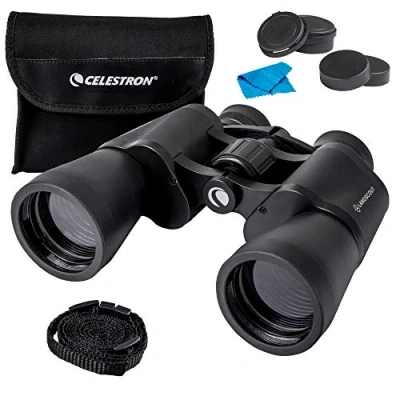 Imagen de Celestron 72360 LandScout Prismáticos de 10x50 mm Resistentes al Agua con Prisma Porro y Superficie Agarre Caucho, Lente revestida, Cristal óptico K9, Correa para Cuello Estuche Ligero, Negro