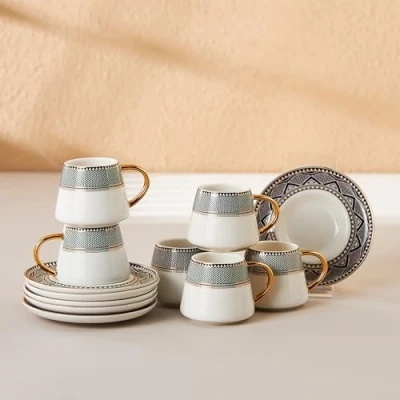 Imagen de Karaca Globe Tazas de Café turcas para 6 personas, Servicio porcelana, té, expresso, Latte Classic, Türk Kahve Fincanı, Turco
