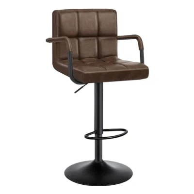 Imagen de WOLTU 1 x Taburete de Bar con Respaldo Estilo Vintage Regulable en Altura y Giratorio Cuero Sintético Silla para Cocina Salon Dormitorio Marrón Oscuro BH113dbr