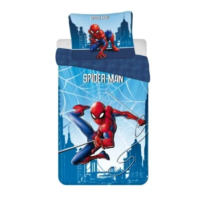 Imagen de Jerry Fabrics Juego de ropa cama infantil reversible con diseño Spider Man City, color azul, funda nórdica 140 x 200 cm, almohada 70 90 100% algodón, 23BS233
