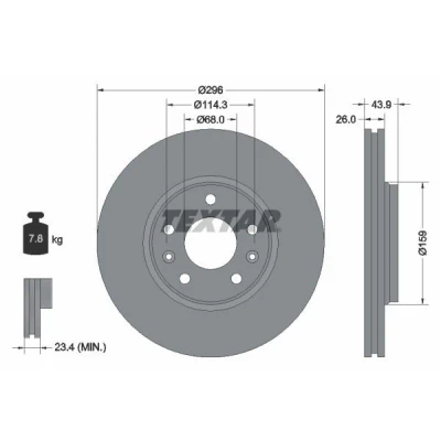Imagen de TEXTAR PRO 92195603 Disco de freno 296 26 05/07 114,3 ventilación externa revestido sin perno sujeción rueda, buje rueda