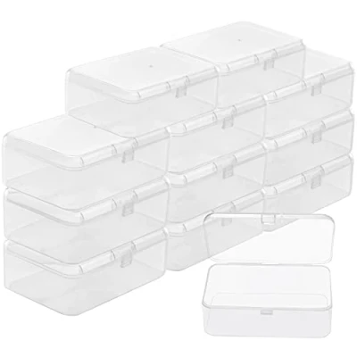 Imagen de BELLE VOUS Cajas Plastico Pequeñas Transparentes con Tapa de Bisagra (Pack 12) 9 x 6 3,3 cm Caja Organizadora Mini Recipientes Pastillas, Cuentas, Joyas, Artículos Manualidades