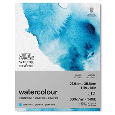 Imagen de Winsor &amp; Newton Papel de Acuarela Clásico, Grano Fino, 300gr, Mezcla 25% Algodón y Fibras Celulosa, Blanco Natural, Libre Ácidos, 27,9 x 35,6cm, Bloc Encolado Por 1 Cara, 12 Hojas