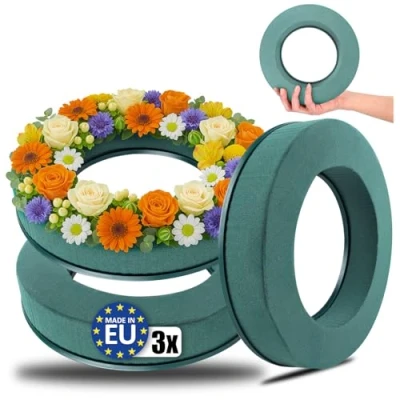 Imagen de com four® 3X Esponja Floral en Forma de Anillo para Arreglos Florales Flores Frescas Espuma Manualidades Boda y Cumpleaños (03 Piezas Anillo)