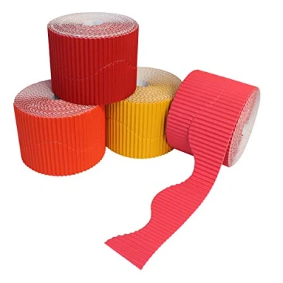 Imagen de Bright Ideas Corrugated Border Rolls Rollos de Borde Corrugado para exhibiciones Escolares, Paquete 4, Papel, Rojo y Naranja, 10cm x 7.5m PK04