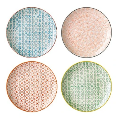 Imagen de BLOOMINGVILLE Platos con Motivo Carla Express de Colores ø 20 cm, Azul Naranja Rojo Verde, Cerámica, Juego 4