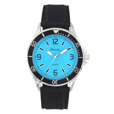 Imagen de Ravel Reloj Deportivo para Hombre con Correa de Silicona y aro Superior Negro en Caja Plateada Cuarzo Analógico RS002.06 Negro/Esfera Azul