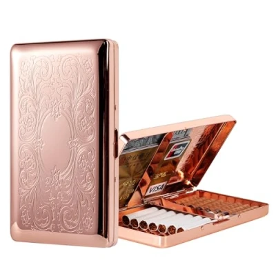 Imagen de Bonita y elegante pitillera de metal para hombres mujeres, con capacidad 20 cigarrillos Capri 120 unidades (Estampado Rosa, 20pcs 120&#039;s)