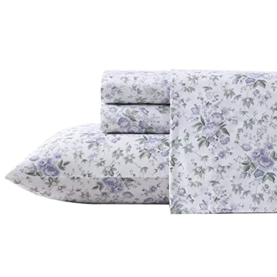 Imagen de Laura Ashley Home Juego de sábanas tamaño King, Ropa Cama algodón Satinado Suave, Elegante, Suave y Transpirable, Color Morado liliano