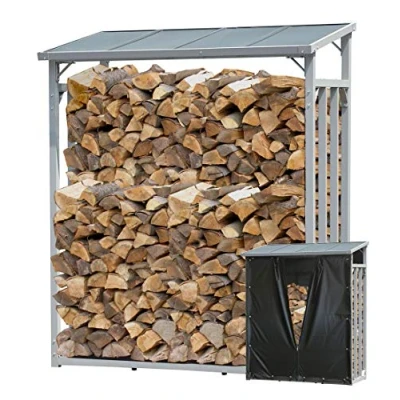 Imagen de QUICK STAR Estante Aluminio para leña 130 x 70 185 cm Jardín Prinidor Refugio de 1,6 m3 Madera Almacenamiento apilables Ayuda Exterior con protección contra el Clima Negro