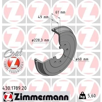 Imagen de Tambor de freno ZIMMERMANN 430.1789.20