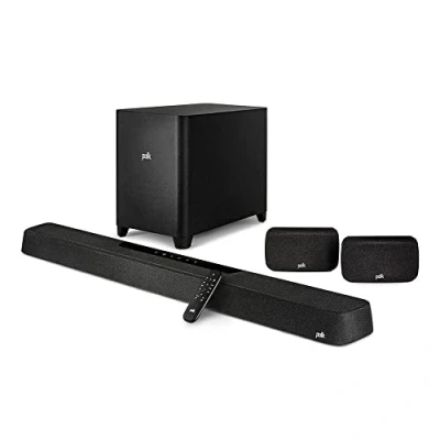 Imagen de Polk MagniFi MAX AX SR Barra de Sonido 7.1.2 Canales con subwoofer inalámbrico 10 Pulgadas y Altavoces Envolvente SR2, Certificado Dolby Atmos DTS:X, tecnología patentada VoiceAdjust SDA,