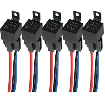 Imagen de QitinDasen 5 Piezas 4 Pines Coche Relé, 12V 40A SPST Relé Automotriz con Toma de Arnés y 14/16 AWG Precableado, para Auto Camión Barco (Negro)