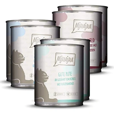 Imagen de MjAMjAM Comida húmeda para gatos, paquete mixto II, pollo y calabaza, pavo, pato aves, de 6 (6 x 400 g), sin cereales con carne