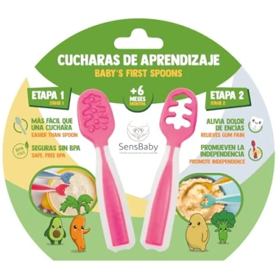 Imagen de SENSBABY Cuchara Bebe Aprendizaje Silicona, Precucharas Blw en 2 Etapas, Silicona Bebé, Cucharas 6 Meses Recomendadas por Nutricionistas, Cubiertos
