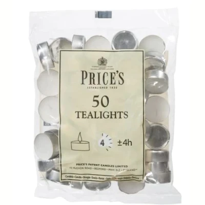 Imagen de Price&#039;s Prices Patent Candles Velas de té (50 Unidades), Color Blanco, Cerámica, 3.8cm l x w 1.8cm h