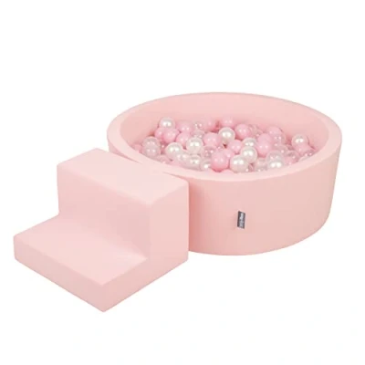 Imagen de KiddyMoon Parque Infantil De Espuma con Rodondo Piscina Bolas (100 Bolas) para Niños, Rosa:Rosa Claro/Perla/Transparente