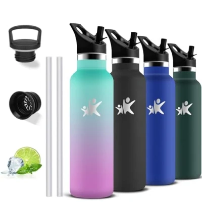 Imagen de Grsta Botella Agua Acero Inoxidable, Termica 0.75 litro, Fácil de Limpiar, Cantimplora con Pajita, A Prueba Fugas, Gym, Inoxidable 18/8, Termo para Deportes, Yoga, Running