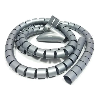 Imagen de Bambelaa! Manguera de cable 1,5 m, 3 canal cables acortable, plástico, flexible, organizador 20 mm, 30 mm diámetro (gris, m x mm), BAM40325
