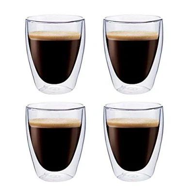 Imagen de Maxxo Vasos de Doble Pared Coffee 4x 235 ml Copas Vidrio Térmico Resistente al Calor y Frío Tazas con Efecto Flotante para Té Café